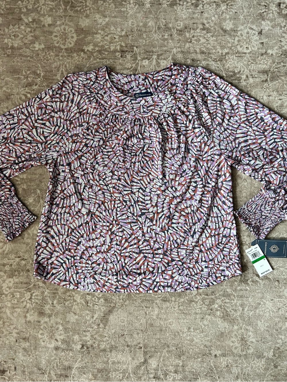 Democracy Large Petite Patterned Pink Long-Sleeve Blouse